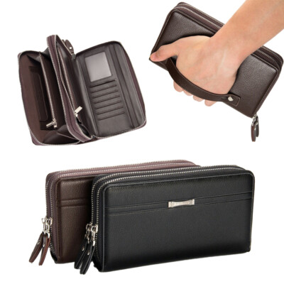 Man's Leather Clutch Bag Foldable Zipper Wallet Large Capacity Mobile Wallet US