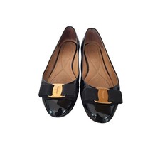 Salvatore Ferragamo Varina Black Patent Leather Bow Ballet Flats 5.5 C YW 05205