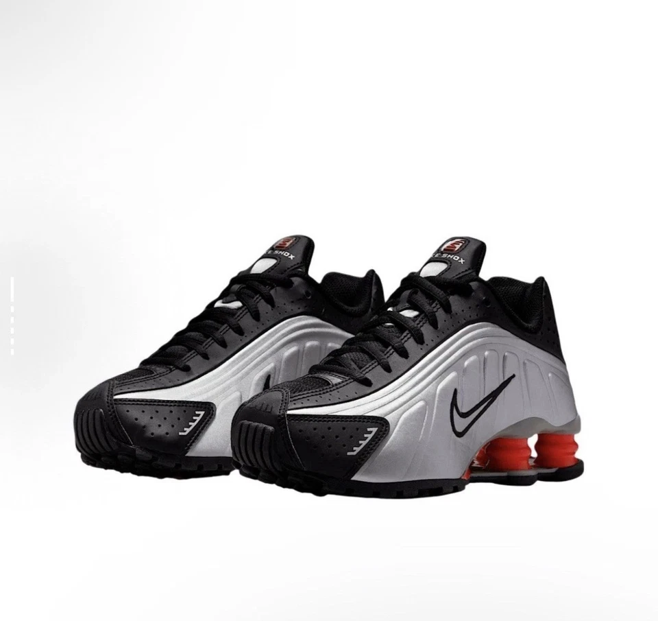 Nike Shox R4 Metallic Silver Black Red Running Shoes Retro CW2626-005 GS Sizes - Image 2 of 4