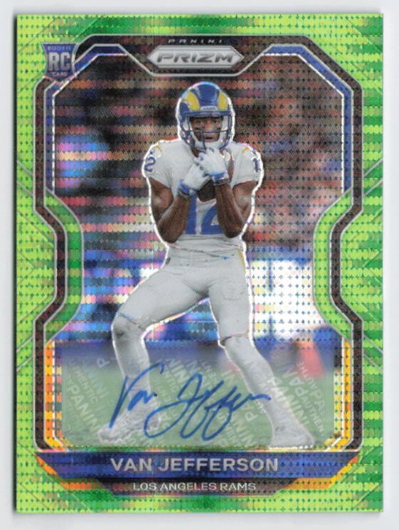2020 Van Jefferson Rookie Card Panini Prizm Green Pulsar Auto #377 Rams