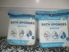SCRUBZZ "NEW " lot of 2 RINSE-FREE BATH SPONGES soap & shampoo infused 50 count