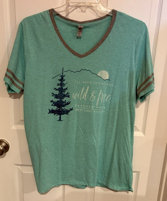 Jerzees Mint with Wild & Free Great Lakes MI V-Neck Short Sleeve Top - 2XL