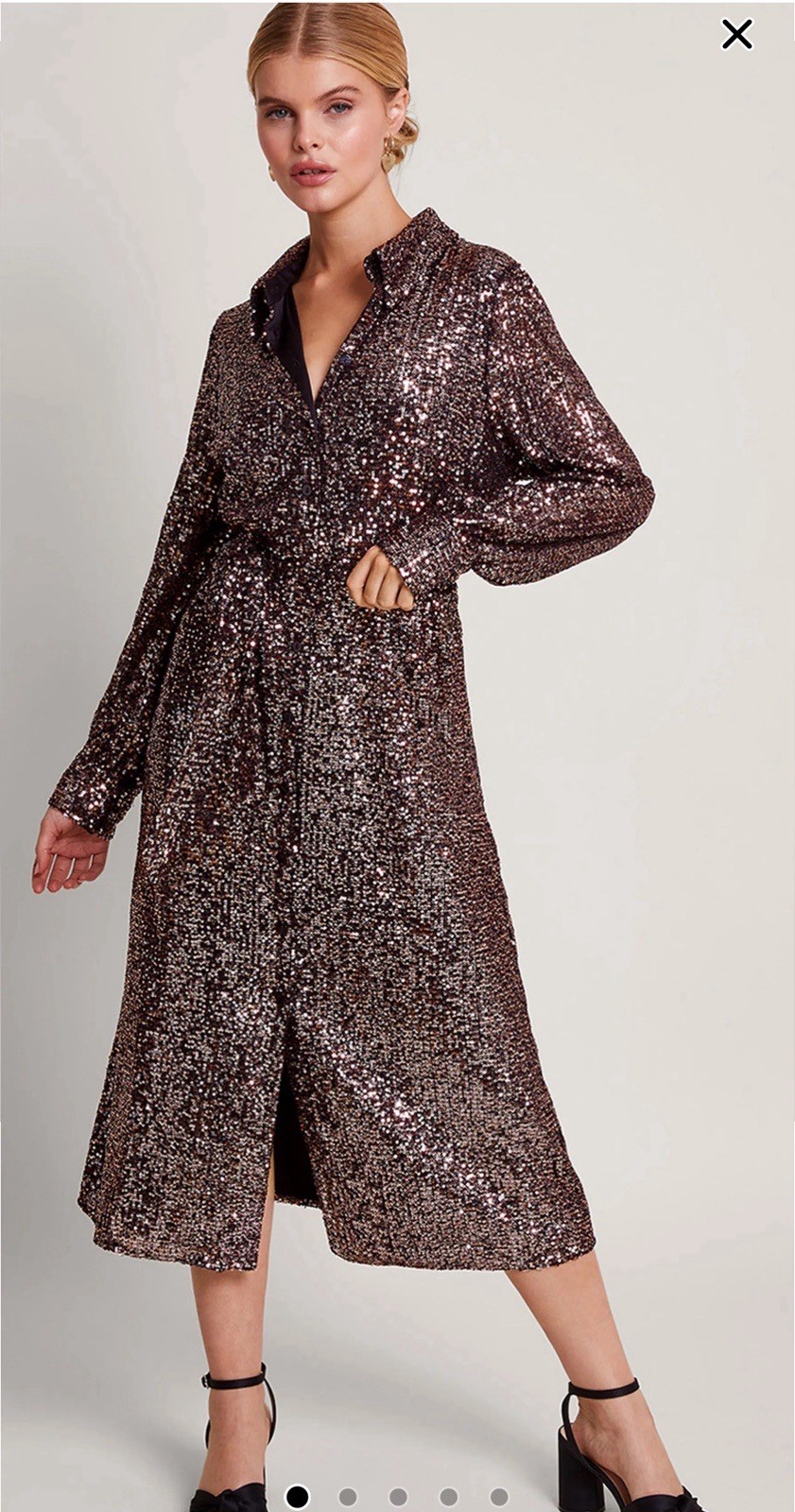 Dazzling Monsoon Chocolate Brown Sequined Dress Size L image 2