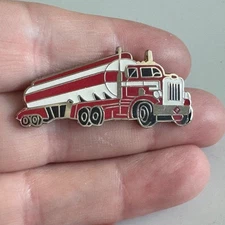 Vintage Tanker Semi Truck Trailer Logo Enamel Lapel Pin Red White Silver Gas Oil