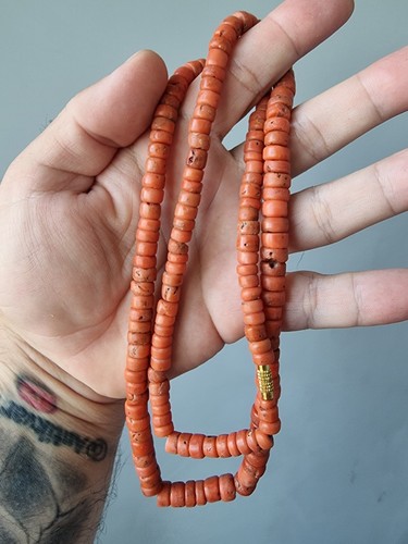 77 gr Antique Vintage Ukrainian Coral Beads Natural Undyed Coral Necklace - Picture 9 of 23