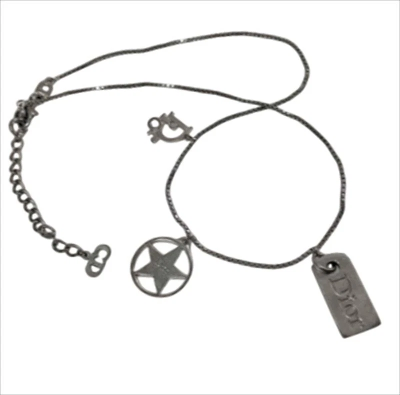 Collar Christian Dior plata logotipo, estrella, placa de etiqueta de perro Foto 2 de 4