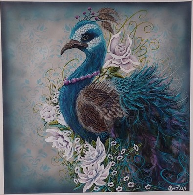 Acryl Original Gemälde auf Leinwand Vogel Erbse Blumen Muster
