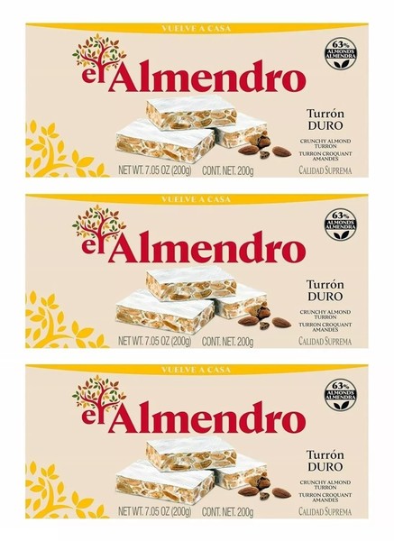 Paquete de 3 turrones El Almendro Duro turrón caramelo crujiente con miel 7,05 oz caducidad 26/02/2026