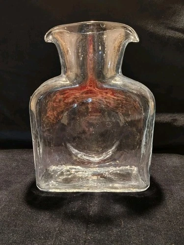 Blenko Clear Textured Glass Water Carafe Double Spout Pitcher Decanter 8X6