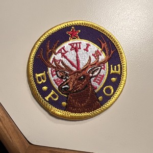 Vintage B.P.O.E. Elks Patch, Elk W/11th Hour Clock, BPO Yellow Thread Edges