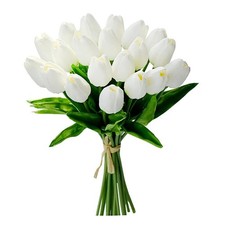 LWKuh-GFS 20 Pcs White Tulips Artificial Partially Open 20