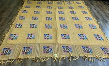 VTG 70s Crochet Granny Square Afghan Blanket King Bedspread LarissaLove 108”X 94