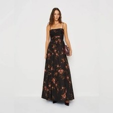 Reformation Kastoria Dress Ballad Black Floral Maxi Smocked