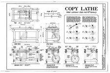 Copy Lathe: Top, Side View, End View, Section A-A, Section B-B, Section C-C,