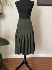 Vintage Pleated Knit Midi Skirt Green Acrylic Wool Elastic Waist Size 44