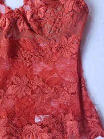 La Perla Lace Sheer Floral Orange Lingerie Bustier Corset Garter Size 1 US 32C