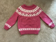 HAND KNIT CHILD  S SWEATER FEATURING HEARTS
