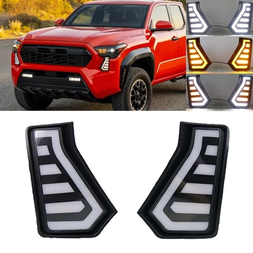 Pair For Toyota Tacoma 2024 2025 LED DRL Fog Light Daytime Runnning Light W/Turn