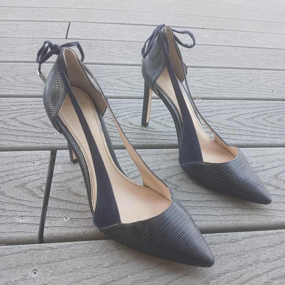 Zapatos de tacón Zara azul marino recortados de cuero y gamuza en punta talla UE 37 Foto 2 de 4