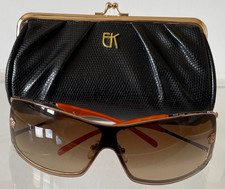 VTG VERSACE ITALY MOD 2048 Gold Medusa Logo Shield Brown Lens Orange Sunglasses