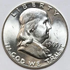 1963 50c Franklin Silver Half Dollar Uncirculated - RAW - Great Luster