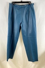 Vintage 80s Terry Lewis Women's Teal Blue Leather High Rise Tapered Pants Sz 16