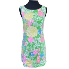 Lilly Pulitzer Shift Dress Womens 0 Green Pink Floral Flamingo Soutache Mini