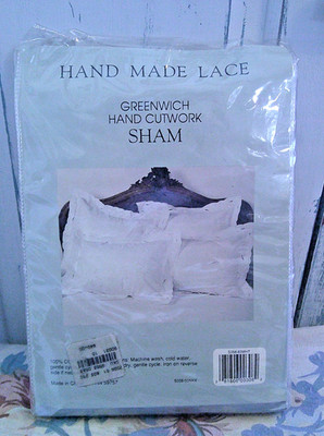 Cotton Hand Cutwork Pillow Sham Hand Made Lace White Greenwich 21x27'' New