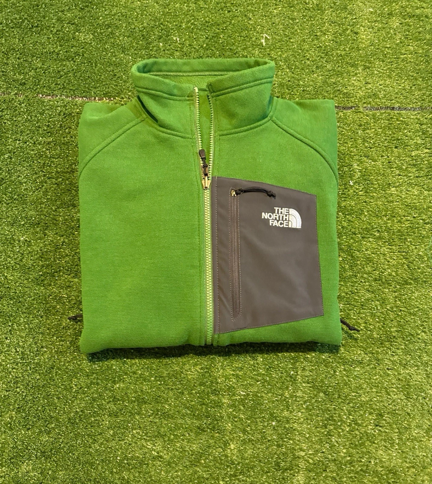 The North Face jacket mens large green lighweight full zip fleece hiking RK