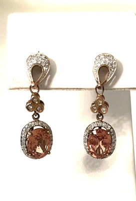 NEU SCHÖNE MALAYA GRANAT FARBWECHSEL UND DIAMANT OHRHÄNGER ROSEGOLD