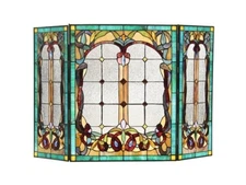 Fireplace Screen Floral Victorian Tiffany Style Stained Glass     ONE THIS PRICE