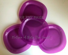 NEW Tupperware Luncheon Square PLATES 9.5" Set Microwave Safe Lunch Snack PURPLE