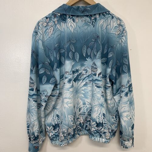 Vintage Jacket Woman Large Blue Oriental Print Full Zip Lightweight Pockets - Picture 5 of 12