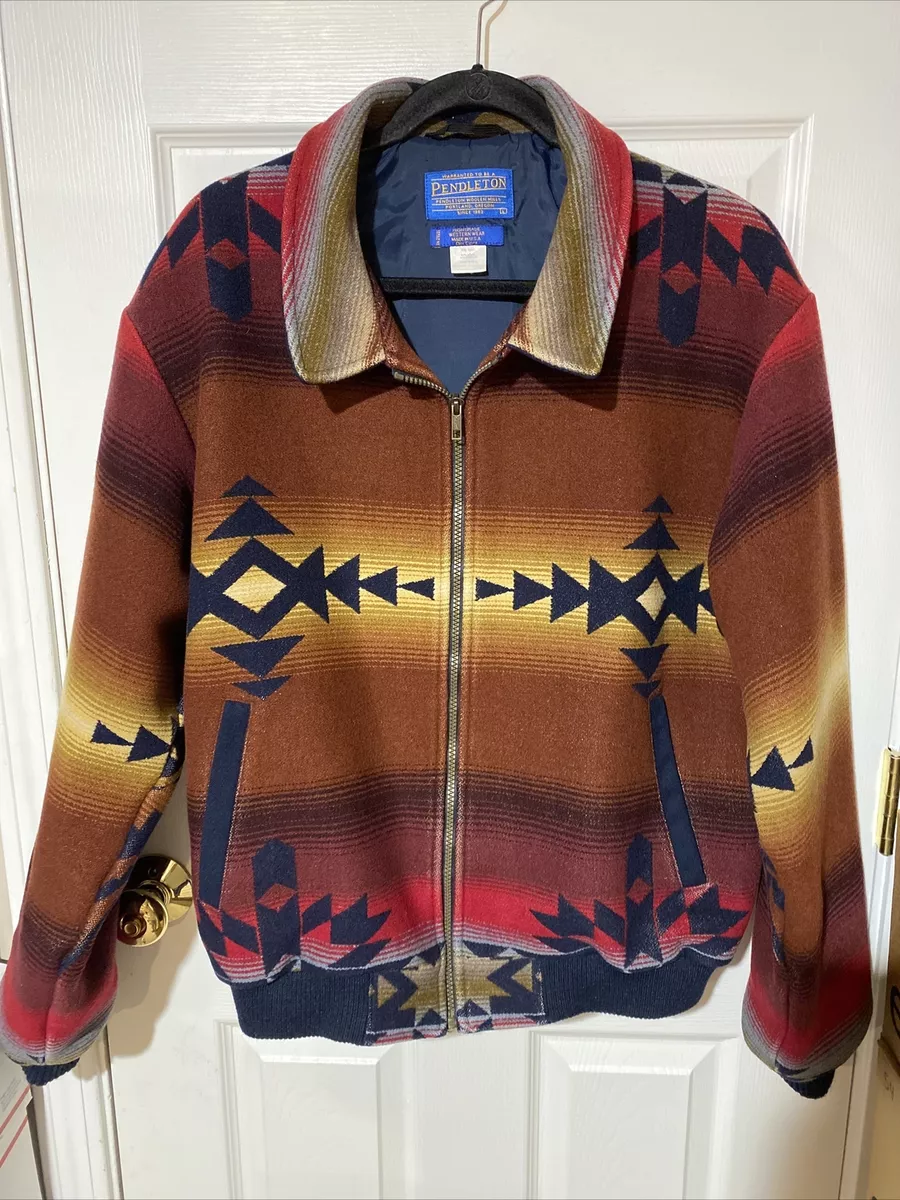 Vintage Pendleton High Grade Wool Bomber Jacket Native American Pattern USA Sz L