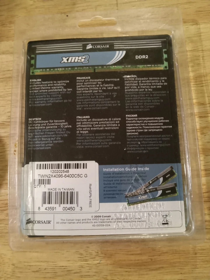 Corsair - XMS TWIN2 x 4096-6400C5C 4GB DDR2 XMS2-6400 DIMM UNBUFF Memory - Black - Image 2 of 2