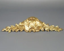 Antique French Gilded Bronze Furniture Pediment Decoration, Shield and Leaves
