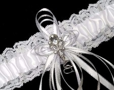 Pretty White Satin and Lace Wedding Prom Bridal Garter Belt with Rhinestones