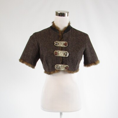 Brown wool blend JUNE double breasted fur lined short sleeve