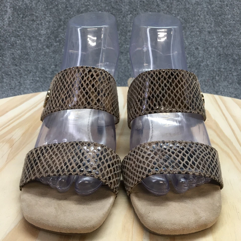 Tacones Anne Klein para mujer 6,5 M Breeze correas dobles tacones deslizables estampado de serpiente marrón Foto 4 de 4