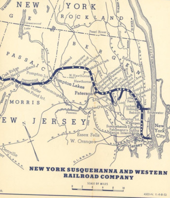 1953 Karte New York Susquehanna & Western Railroad CO Züge Rand McNally