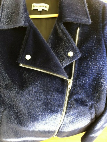 Electric Blue Fuzzy Zip Motorcycle Jacket SHAMPALOVE - S -Faux Fur- Never Worn - Picture 3 of 5