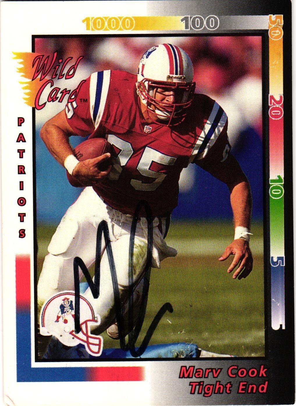 Marv Cook #123 Signed 1992 Wild Card NFL Football Card AUTO Patriots