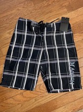NWT Hurley Striped Swim Wear Board Shorts Boys Size 20-30 Black Unlined