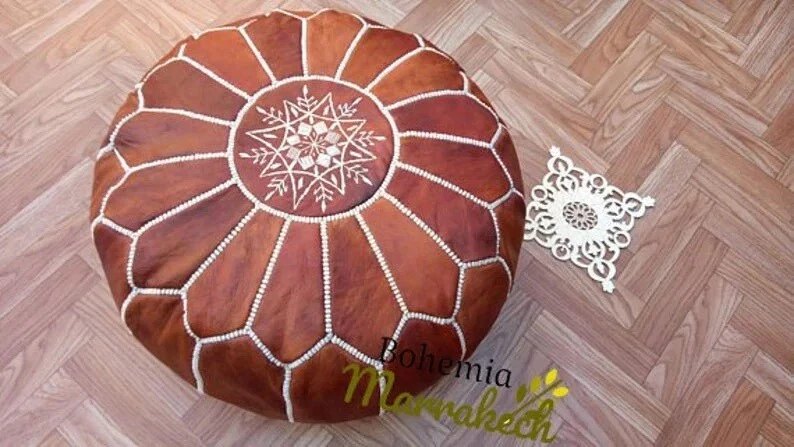 Set Of 2 Moroccan Pouf 100%Leather, high Quality Ottoman Ottoman pouf Footstool, - Image 2 of 4