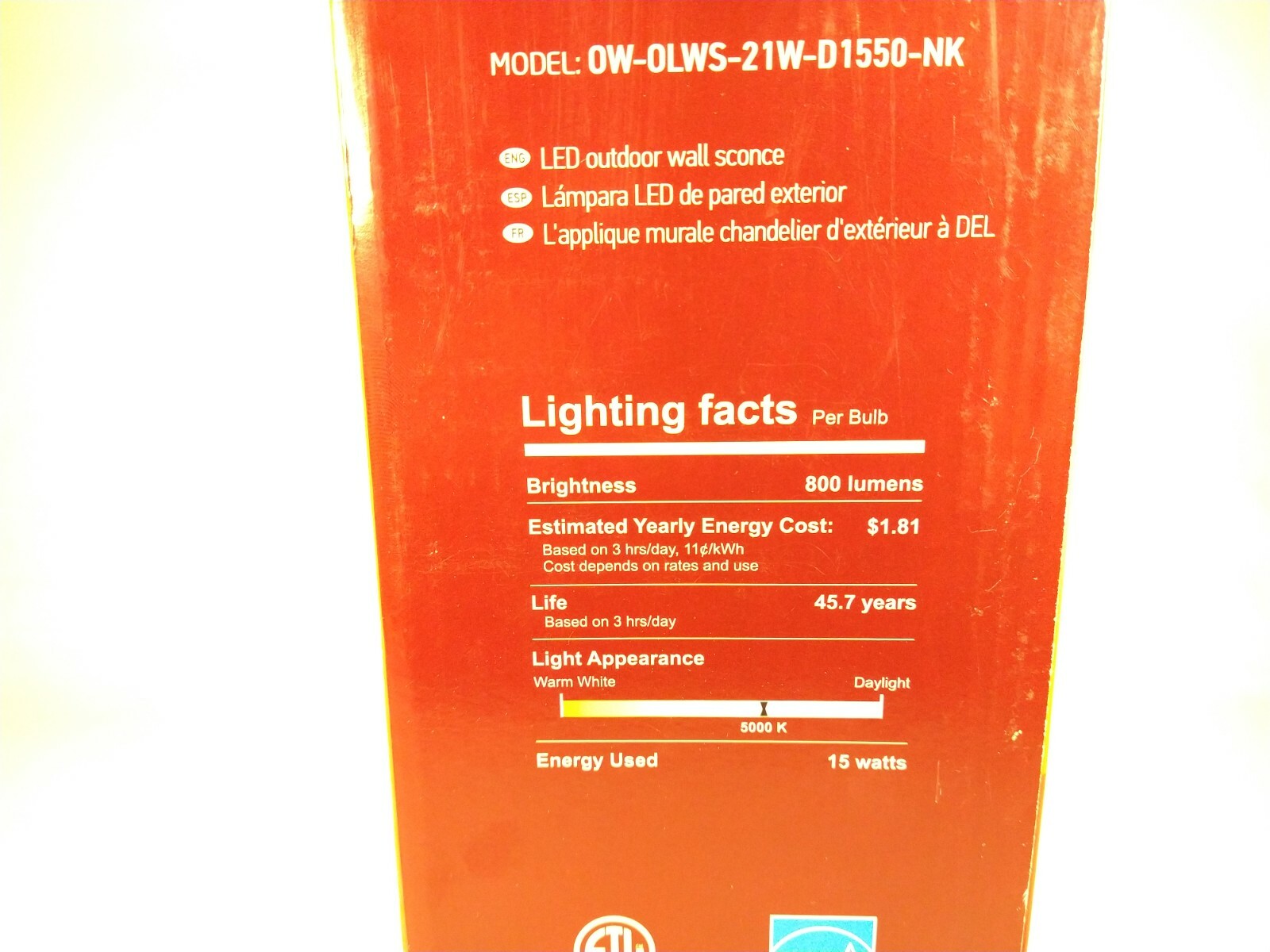 Wall Sconce Ostwin LED Outdoor 15W Dim Nickel Finish 5000K 800 Lumens 7