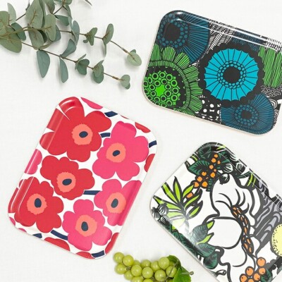 Marimekko Mini-Unikko Plywood Tray Red 27x20cm Made in Sweden