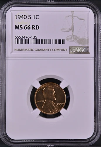 1940-S 1C RD Lincoln Wheat One Cent NGC MS66RD   6553476-135