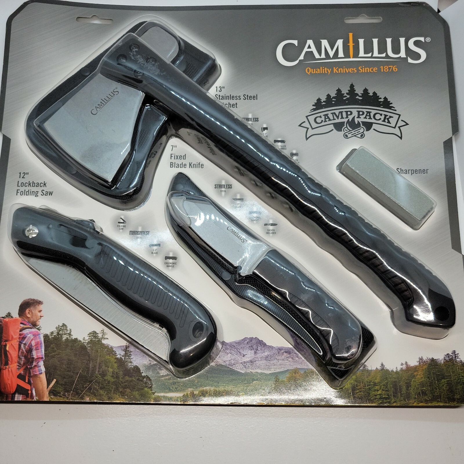 CAMILLUS 4 PC CAMP PACK KNIFE HATCHET,SAW ,SHARPENER SET eBay
