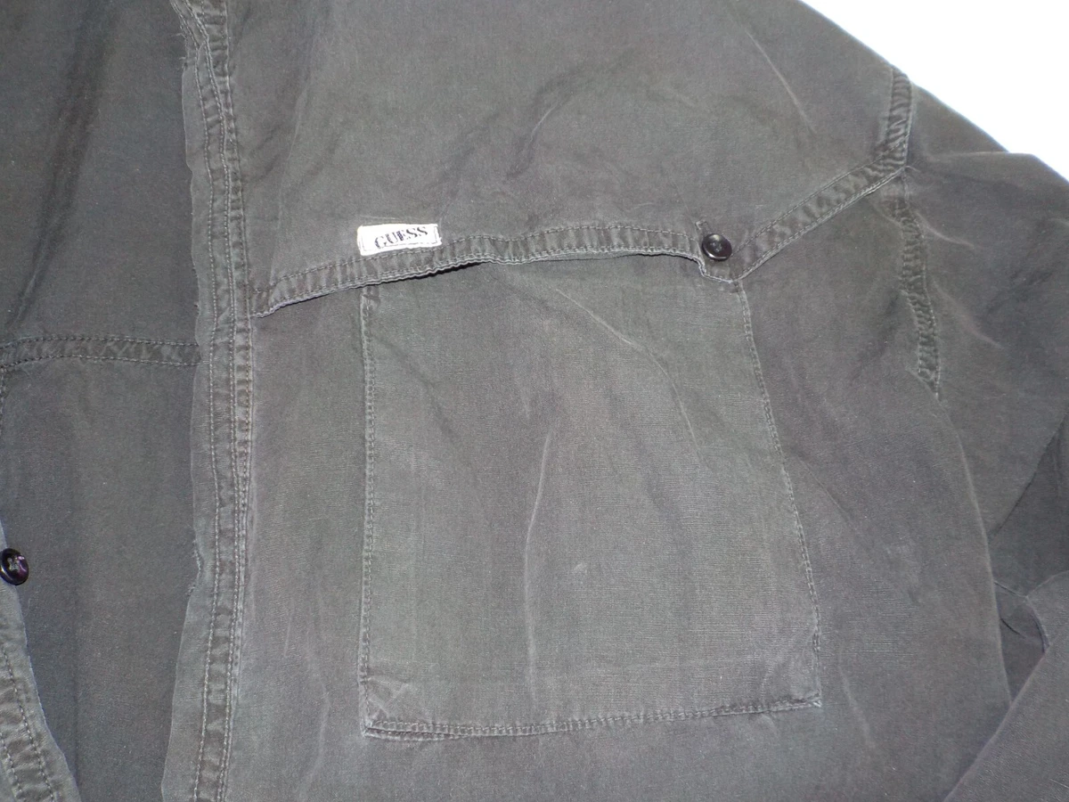 Camisa GUESS Para Hombres GEORGES MARCIANO Utilidad Botón Manga Larga Negra EE. UU. TALLA 3