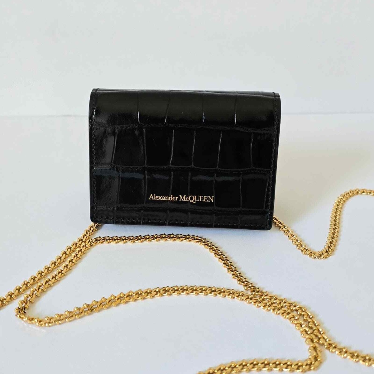Alexander McQueen Croc-Embossed Leather Card Holder On Chain